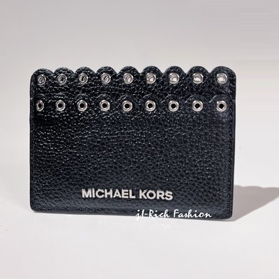 就愛精品店❤️ Michael Kors 專櫃款 黑色 真皮材質波浪飾邊名片/萬用夾 #32T8SF6D1