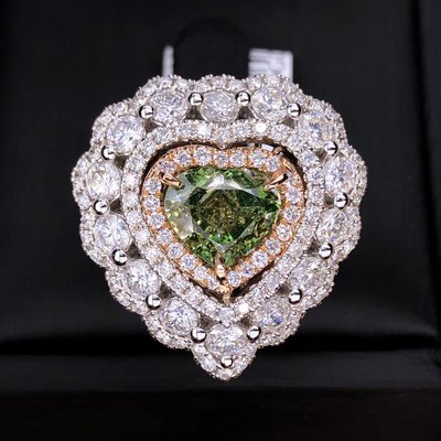【巧品珠寶】GIA國際大證 18K 天然Fancy色綠彩鑽 2克拉 豪華設計戒墜套鍊三用款鑽戒