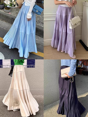 新品 韓國時尚氣質設計感純色半身裙長裙