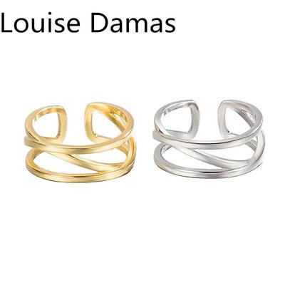 5siss韓代飾品韓國代購 Louise Damas正韓925小眾交叉雙層開口線條戒指女銀指環