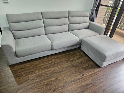 毅昌二手家具~灰色亞麻布功能型L型沙發~中古家具 回收家具