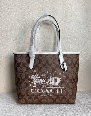 時光小妮～全新 COACH CN183 美國最新迷你雙面托特包 購物袋 PVC配皮CITY布 女包