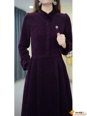 靚利永紅紫色連衣裙2023女新款冬季時尚氣質修身遮肚子減齡打底裙-QAQ囚鳥