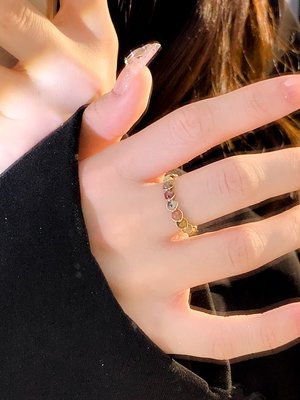 天然石碧璽戒指女小眾設計高級感素圈戒指復古尾戒開口食指戒指女