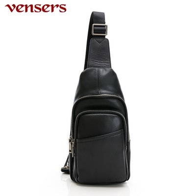 👍推薦好評【vensers】小牛皮潮流個性包~胸包(NE805101黑色)