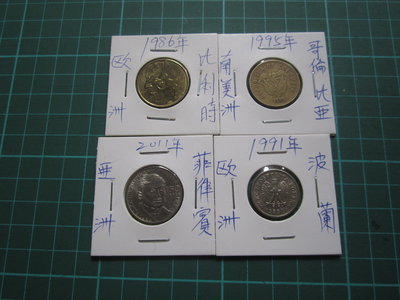 哥倫比亞+比利時+波蘭+菲律賓=錢幣共4枚