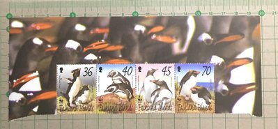 【郵卡庫】【鳥類】福克蘭群島2002年，跳岩/麥哲倫/巴布亞/長冠企鵝 4全，新票 SP6114