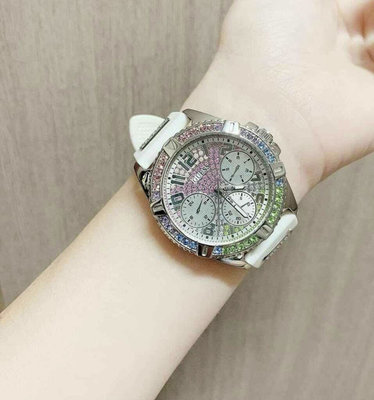 GUESS Lady Frontier 粉彩水晶鑽錶盤 白色橡膠錶帶 石英 女士手錶 GW0045L1/Guess腕錶
