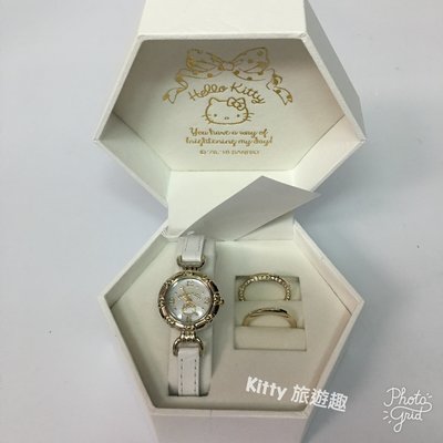 [Kitty 旅遊趣] Hello Kitty 手錶 凱蒂貓 腕錶 白色皮革錶帶 生日禮物 錶框可替換