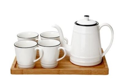 7010A 歐式 簡約白色果汁壺一壺四杯托盤組 咖啡杯馬克杯水壺組合陶瓷壺午茶壺冷水壺套裝