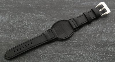 22mm黑色縫線真皮錶hamilton'新衣 bund watch strap飛行軍錶風格