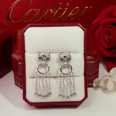 【二手】Cartier 品牌的象征之一最新 火爆 Cartier豹子 祖母綠寶石耳