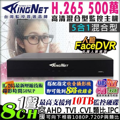 監視器 KingNet 8路監控主機 500萬 5MP 手機遠端 H.265 AHD TVI CVI 傳統類比 DVR