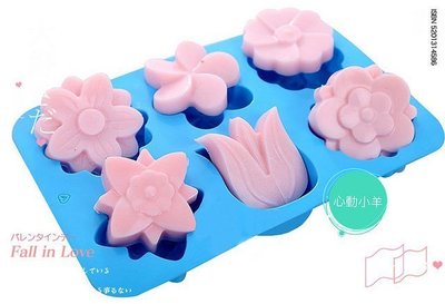 心動小羊^^耐高溫6孔精美鬱金香花卉模具DIY手工皂模具韓國矽膠蠟燭果凍蛋糕-1