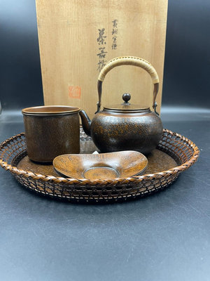大丸造日本銅壺銅建水茶托茶盤打出銅茶器一套。1567