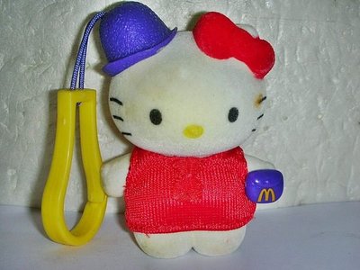 L.(企業寶寶公仔娃娃)少見Hello Kitty凱蒂貓拿皮包造型植絨公仔吊飾!--值得收藏!/黑箱15/-P