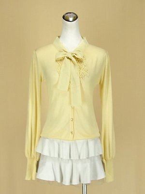 貞新 etc 專櫃 檸檬黃圓領長袖棉質上衣M號+SHOWCASE 白色棉質網紗蛋糕裙F號(42773)