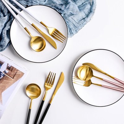 ✨歐風華麗餐具?(筷子)?餐具 不鏽鋼 湯匙 叉子 刀叉 西式 拍照道具 擺盤