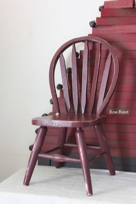 Rose Forest 薔薇森林~~ 美國 美式鄉村 酒紅色溫莎椅 迷你椅子 小木椅 小布娃娃可坐 掉漆瑕疵特價