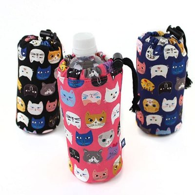 ˙ＴＯＭＡＴＯ生活雜鋪˙日本進口雜貨人氣日本製北歐風貓咪博覽會保冷機能束口水壺袋 手提袋(預購)