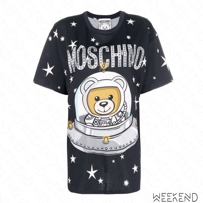 【WEEKEND】 MOSCHINO UFO Spaceship 星星 寬鬆 長版 短袖 T恤 連身裙 黑色 18秋冬