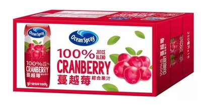 好市多商品-Ocean Spray 100% 蔓越莓綜合果汁 250毫升 X 18入