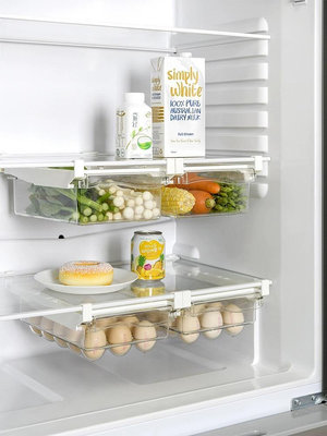 冰箱收納盒雞蛋盒保鮮盒儲物盒果蔬保鮮長方形抽拉式塑料分格懸掛果蔬盒冰箱收納(30*20*10/@777-25968)