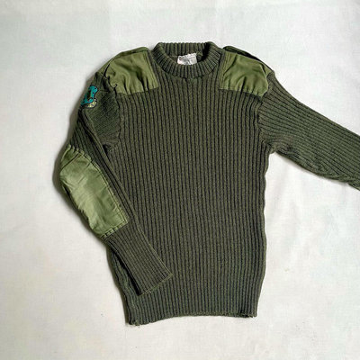 英軍公發 80s British Army Wool Round Neck 羊毛混紡 OD色圓領毛衣 vintage古著