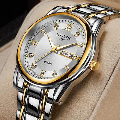 現貨男士手錶腕錶外貿手錶男士手錶防水男錶鋼帶手錶雙日歷石英錶時尚手錶