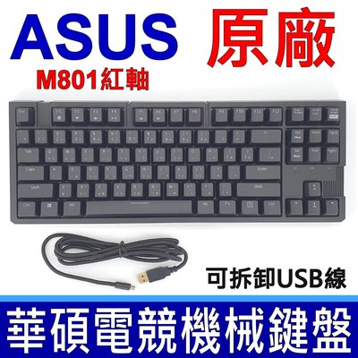 原廠 ASUS 華碩 M801 電競 機械式 鍵盤 紅軸 繁體中文 筆電 桌機專用 紅色LED 可拆USB線 機械式鍵盤