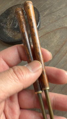 日本回流 百年斑竹柄 銅火箸