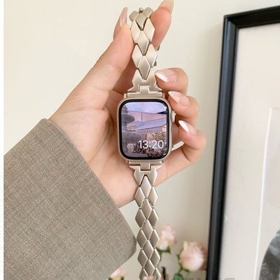 星光色菱形金屬錶帶 女士錶帶適用於 Apple Watch S8 S7 SE 6 5 超薄 49mm 41mm 40mm