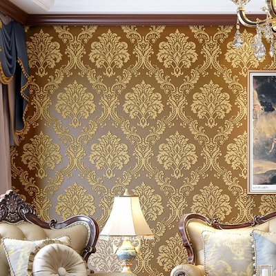 墻紙歐式彩色大馬士革5D立體浮雕無紡布墻紙客廳臥室房間背景墻壁紙
