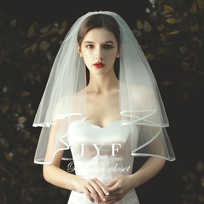 頭紗新娘韓式短款雙層頭紗女網紅拍照道具婚禮寫真頭飾超仙婚紗白色沙-雙喜生活館