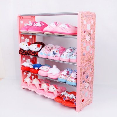 KITTY可愛鞋架粉色少女臥室加固鞋櫃簡約組裝家用多層創意鞋子收納架