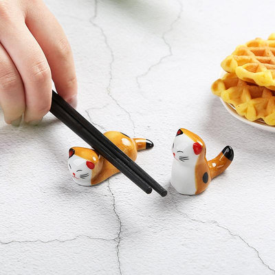 小懶貓陶瓷筷子架 創意日式ZAKKA貓筷托筷枕家用小貓咪筆架擱