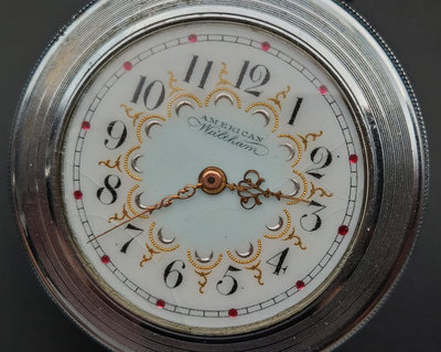 1892年 AM Waltham 彩瓷鎏金鎏銀+紅寶石面盤 古董懷錶