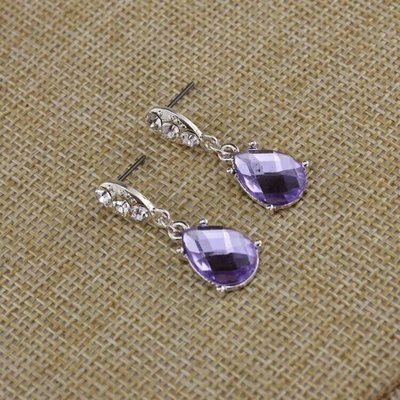 197 耳釘式 寶石款 羅蘭紫水鉆 精品耳環耳飾品 1x3cm
