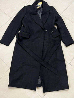 全新正品 美國 MICHAEL KORS  MK 女大人專櫃款黑色羊毛長大衣 M號