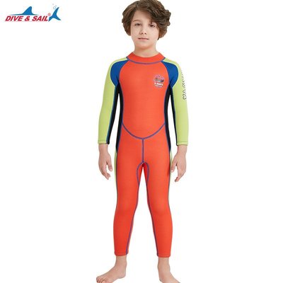 窩美兒童潛水服2.5MM 連身長袖游泳衣 保暖防曬浮潛溫泉衝浪服