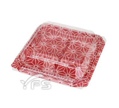APW-4-2對折盒(紅色幾何紋) (甜點/蛋糕/麵包/麻糬/壽司/生鮮蔬果/生魚片)