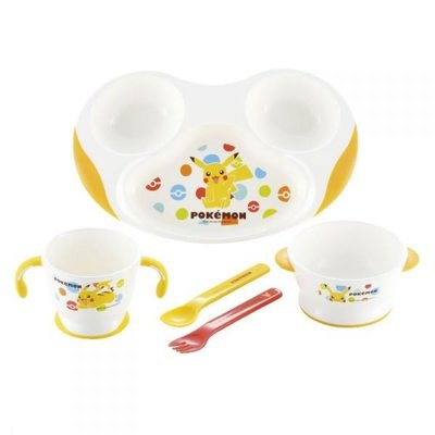 日本正版 嬰兒餐具 五件組 禮盒 皮卡丘 神奇寶貝 寶可夢 嬰兒餐盤 碗 湯匙 叉子 餐具 4973655944073