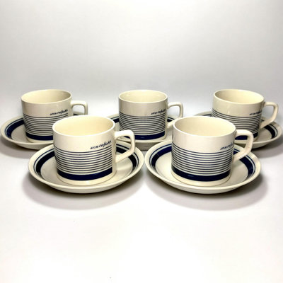 《NATE》懷舊早期【日本製 JAPAN AKURA陶瓷】咖啡杯組/5杯5盤組/馬克杯組~杯子滿佈漂亮的開片冰裂紋~
