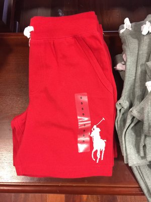 【Polo Ralph Lauren】RL 小男童刺繡大馬素面短褲 休閒褲 棉褲 鬆緊帶運動短褲 紅色
