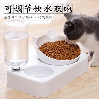 下殺-純白兩用飲水餵食器 轉角型／ 寵物食碗 寵物碗 狗碗 貓碗 寵物飲水器 虹吸式飲水器