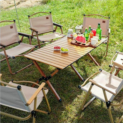 戶外野營蛋捲桌碳鋼合金折疊桌便攜野餐桌椅套裝