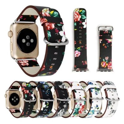 蘋果真皮錶帶Apple Watch 6 40mm 44mm印花錶帶iwatch SE 5/4/3/2/1通用印花錶帶