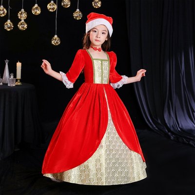 耶誕紅絲絨生日兒童禮服童話新年元旦走秀影樓拍照女童公主洋裝