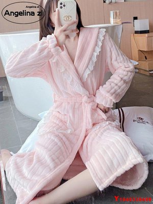 【熱賣精選】日本珊瑚絨睡袍女秋冬季長款2021年新款加絨加厚浴衣浴袍睡裙睡衣
