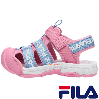FILA S417W-521 粉紅X水藍 KIDS 護腳指運動涼鞋/大童鞋19-24㎝/ 111F